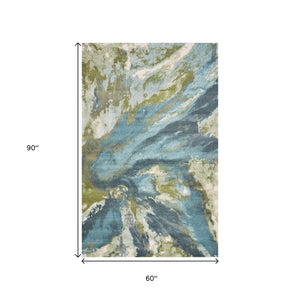 HomeRoots 5' Modern Abstract Area Rug in Teal, Gray, and Green - Durable & Stylish for High-Traffic Spaces 5' X 7' 375599