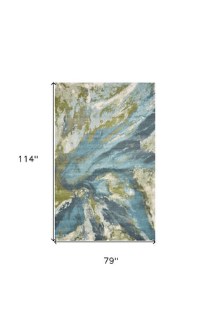 HomeRoots 5' Modern Abstract Area Rug in Teal, Gray, and Green - Durable & Stylish for High-Traffic Spaces 7' X 10' 375600