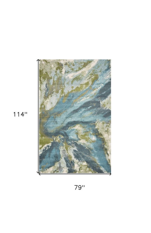 HomeRoots 5' Modern Abstract Area Rug in Teal, Gray, and Green - Durable & Stylish for High-Traffic Spaces 7' X 10' 375600