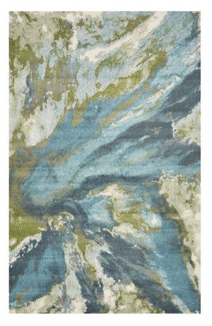 HomeRoots 5' Modern Abstract Area Rug in Teal, Gray, and Green - Durable & Stylish for High-Traffic Spaces 7' X 10' 375600