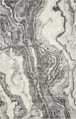 HomeRoots 7' Gray and Ivory Abstract Area Rug - Contemporary Marble Design, Durable, Stain-Resistant, Ideal for Homes 7' X 9' 375604