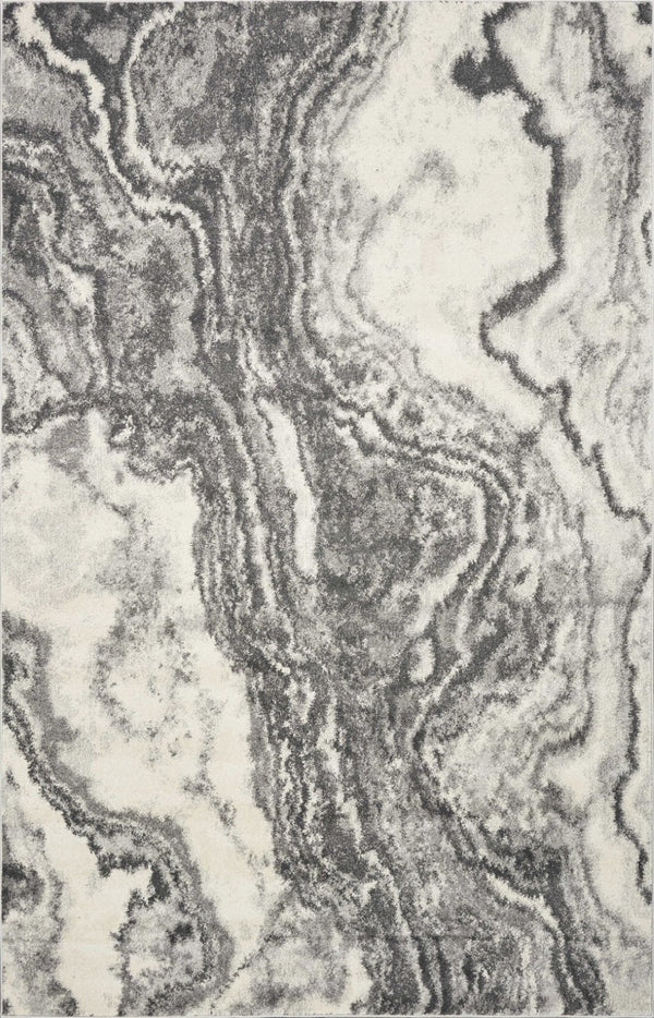 HomeRoots 7' Gray and Ivory Abstract Area Rug - Contemporary Marble Design, Durable, Stain-Resistant, Ideal for Homes 7' X 9' 375604