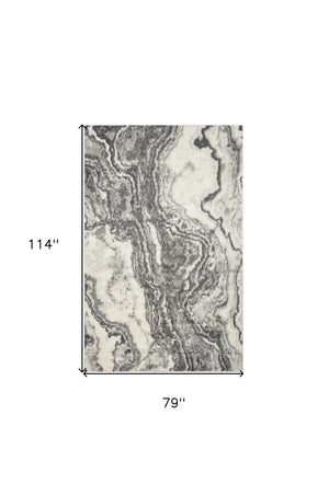 HomeRoots 7' Gray and Ivory Abstract Area Rug - Contemporary Marble Design, Durable, Stain-Resistant, Ideal for Homes 7' X 9' 375604