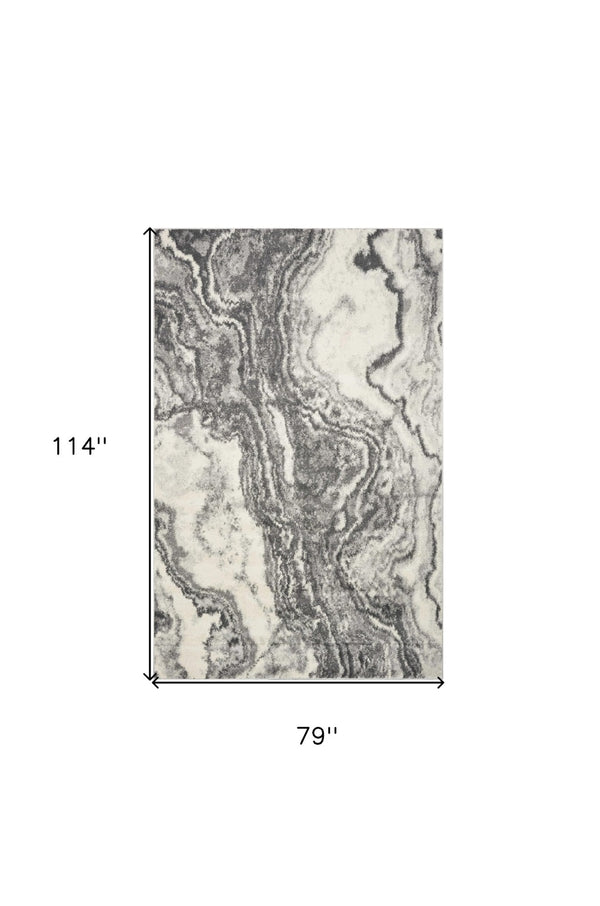 HomeRoots 7' Gray and Ivory Abstract Area Rug - Contemporary Marble Design, Durable, Stain-Resistant, Ideal for Homes 7' X 9' 375604
