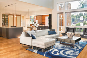 HomeRoots 5' Blue and Beige Abstract Area Rug - Modern Design, Soft & Durable for Living Spaces or Bedrooms 5' X 7' 375607