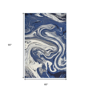 HomeRoots 5' Blue and Beige Abstract Area Rug - Modern Design, Soft & Durable for Living Spaces or Bedrooms 5' X 7' 375607