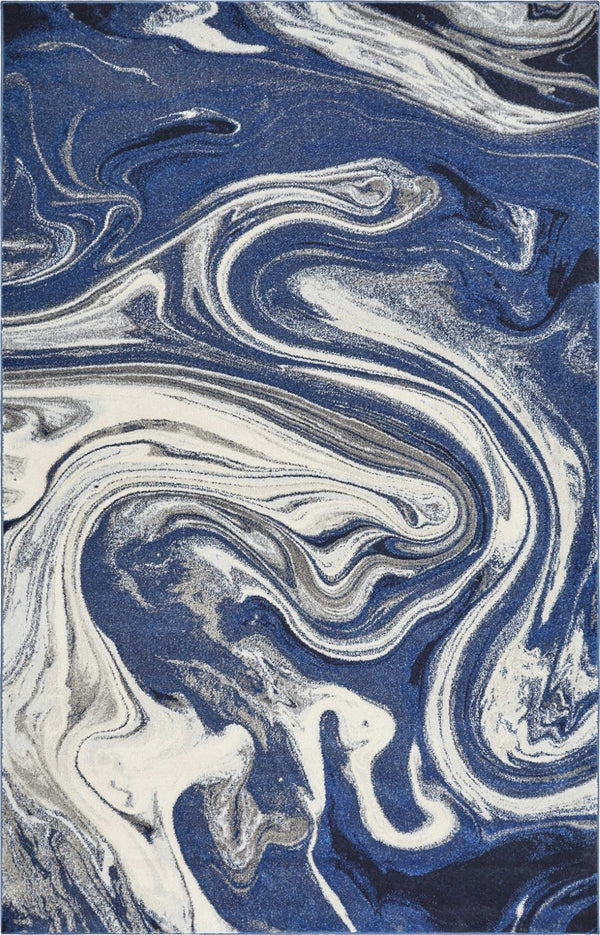 HomeRoots 5' Blue and Beige Abstract Area Rug - Modern Design, Soft & Durable for Living Spaces or Bedrooms 5' X 7' 375607
