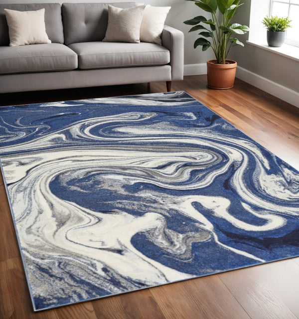 HomeRoots 5' Blue and Beige Abstract Area Rug - Modern Design, Soft & Durable for Living Spaces or Bedrooms 5' X 7' 375607