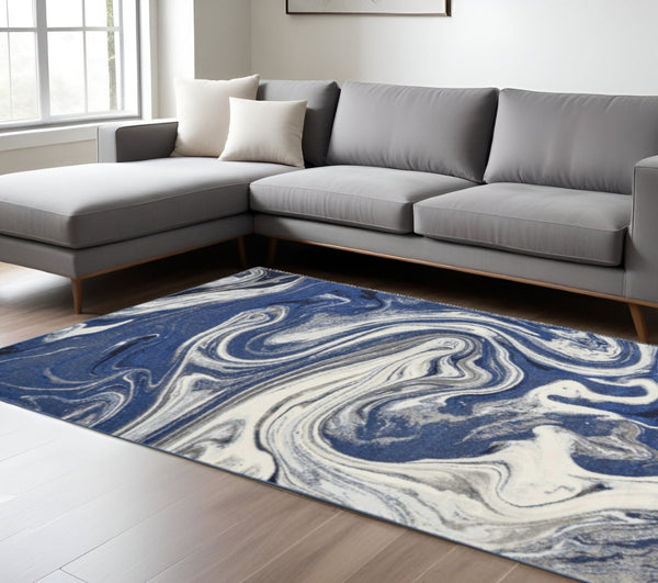 HomeRoots 7' Blue and Beige Abstract Area Rug - Modern, Stain-Resistant, Plush Comfort for Stylish Living Spaces 7' X 10' 375608