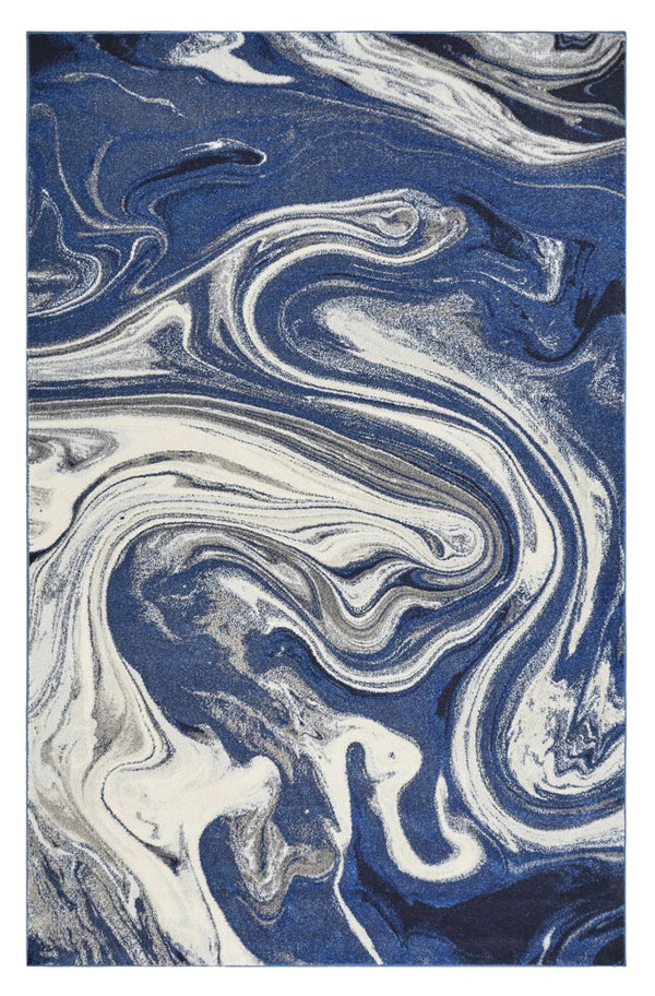 HomeRoots 7' Blue and Beige Abstract Area Rug - Modern, Stain-Resistant, Plush Comfort for Stylish Living Spaces 7' X 10' 375608