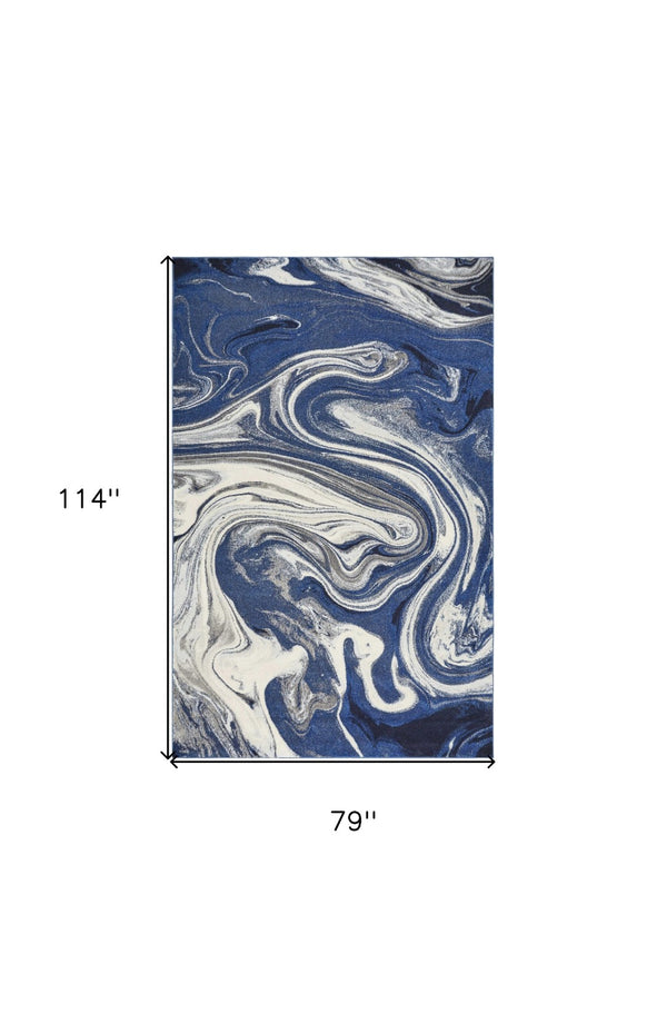 HomeRoots 7' Blue and Beige Abstract Area Rug - Modern, Stain-Resistant, Plush Comfort for Stylish Living Spaces 7' X 10' 375608