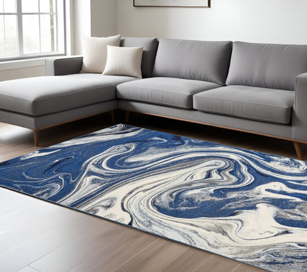 HomeRoots 8' Blue and Beige Abstract Shag Area Rug - Plush Comfort, Modern Design for Living Spaces & More 8' X 10' 375609