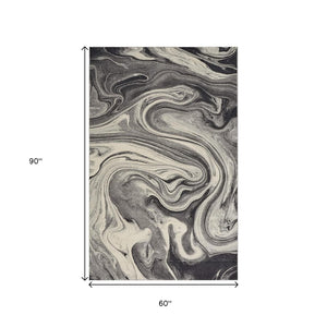 HomeRoots 5' Ivory Black and Gray Abstract Area Rug – Stylish, Durable, Stain-Resistant for Modern Homes 5' X 8' 375611