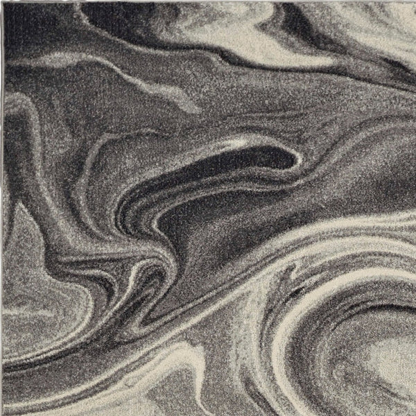 HomeRoots 7' Abstract Shag Area Rug in Ivory, Black, and Gray - Modern Comfort for High-Traffic Spaces 7' X 9' 375612
