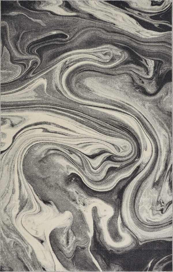 HomeRoots 7' Abstract Shag Area Rug in Ivory, Black, and Gray - Modern Comfort for High-Traffic Spaces 7' X 9' 375612