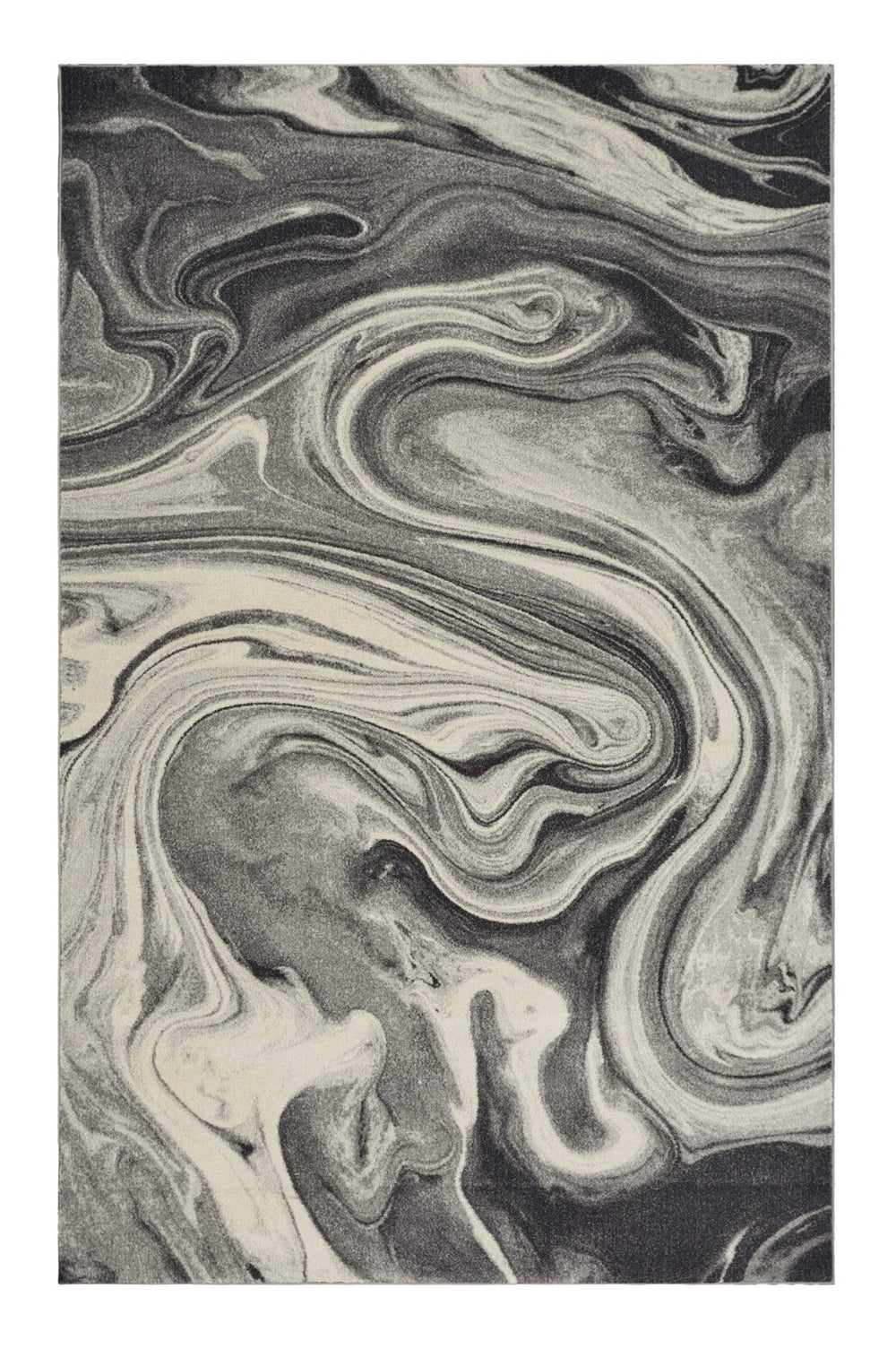 HomeRoots 7' Abstract Shag Area Rug in Ivory, Black, and Gray - Modern Comfort for High-Traffic Spaces 7' X 9' 375612