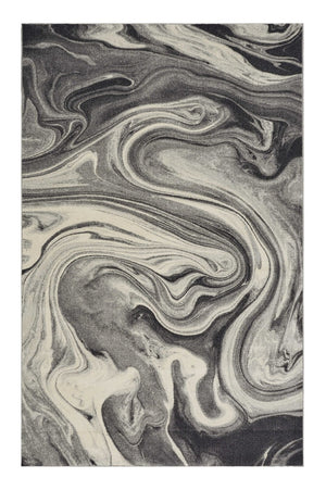 HomeRoots 7' Abstract Shag Area Rug in Ivory, Black, and Gray - Modern Comfort for High-Traffic Spaces 7' X 9' 375612