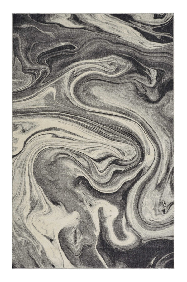 HomeRoots 7' Abstract Shag Area Rug in Ivory, Black, and Gray - Modern Comfort for High-Traffic Spaces 7' X 9' 375612