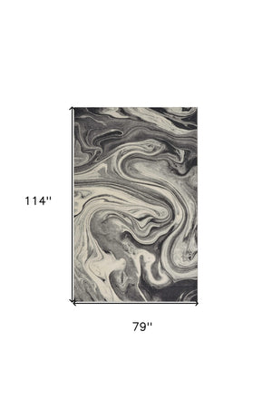 HomeRoots 7' Abstract Shag Area Rug in Ivory, Black, and Gray - Modern Comfort for High-Traffic Spaces 7' X 9' 375612