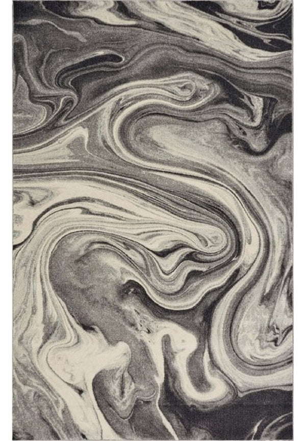 HomeRoots 8' Modern Abstract Shag Area Rug in Ivory, Black & Gray - Plush Comfort for Stylish Living Spaces 8' X 10' 375613