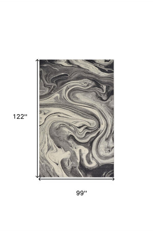 HomeRoots 8' Modern Abstract Shag Area Rug in Ivory, Black & Gray - Plush Comfort for Stylish Living Spaces 8' X 10' 375613