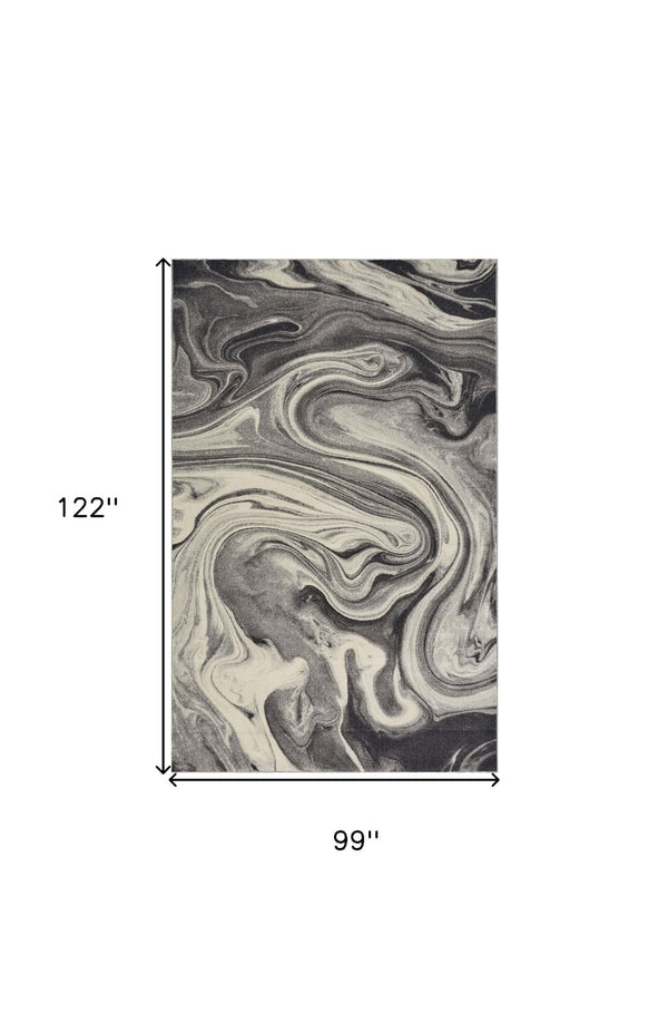 HomeRoots 8' Modern Abstract Shag Area Rug in Ivory, Black & Gray - Plush Comfort for Stylish Living Spaces 8' X 10' 375613