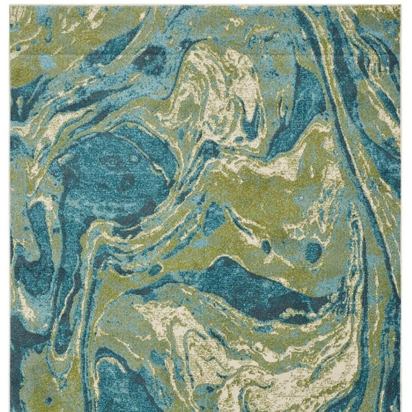 HomeRoots 5' Teal and Beige Abstract Area Rug - Modern Design, Plush Comfort, Stain-Resistant for Busy Homes 5' X 7' 375615