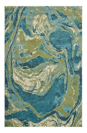 HomeRoots 5' Teal and Beige Abstract Area Rug - Modern Design, Plush Comfort, Stain-Resistant for Busy Homes 5' X 7' 375615