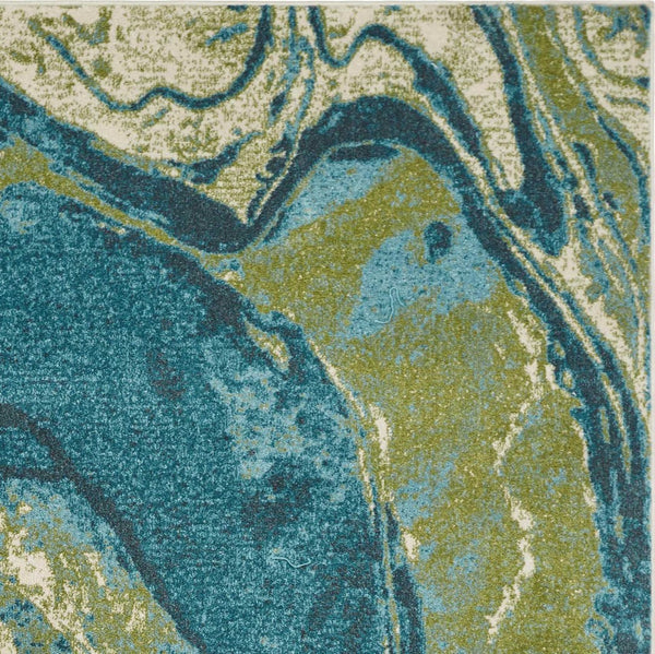 HomeRoots 5' Teal and Beige Abstract Area Rug - Modern Design, Plush Comfort, Stain-Resistant for Busy Homes 5' X 7' 375615