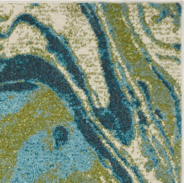 HomeRoots 5' Teal and Beige Abstract Area Rug - Modern Design, Plush Comfort, Stain-Resistant for Busy Homes 5' X 7' 375615