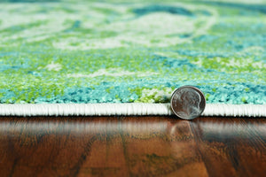 HomeRoots 5' Teal and Beige Abstract Area Rug - Modern Design, Plush Comfort, Stain-Resistant for Busy Homes 5' X 7' 375615