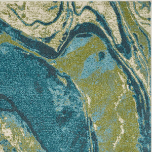 HomeRoots 7' Teal Blue Marble Indoor Area Rug - Vibrant Abstract Design for Modern Living Spaces & Easy Care 7' X 10' 375616