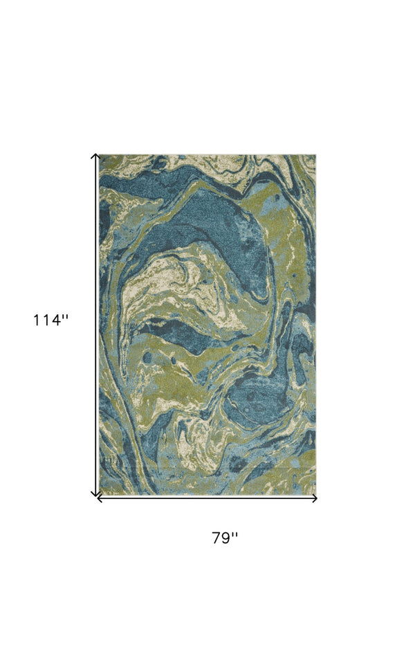 HomeRoots 7' Teal Blue Marble Indoor Area Rug - Vibrant Abstract Design for Modern Living Spaces & Easy Care 7' X 10' 375616