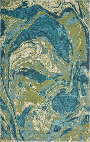 HomeRoots 8' Abstract Teal and Beige Shag Area Rug - Plush, Modern Design for Comfort and Style in Any Space 8' X 10' 375617