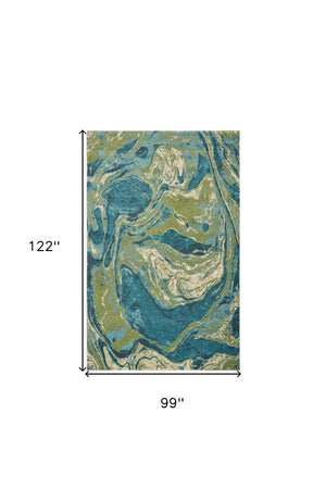 HomeRoots 8' Abstract Teal and Beige Shag Area Rug - Plush, Modern Design for Comfort and Style in Any Space 8' X 10' 375617