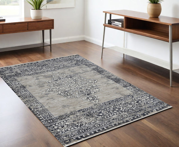 Homeroots 4' X 6' Charcoal And Gray Medallion Area Rug  Polypropylene 375619
