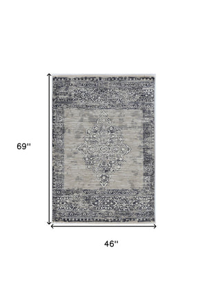 Homeroots 4' X 6' Charcoal And Gray Medallion Area Rug  Polypropylene 375619