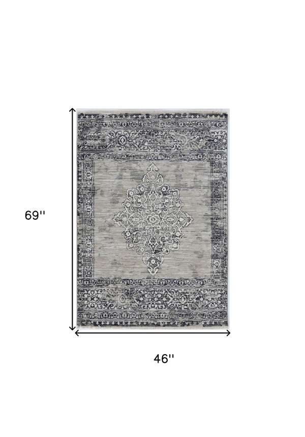 Homeroots 4' X 6' Charcoal And Gray Medallion Area Rug  Polypropylene 375619