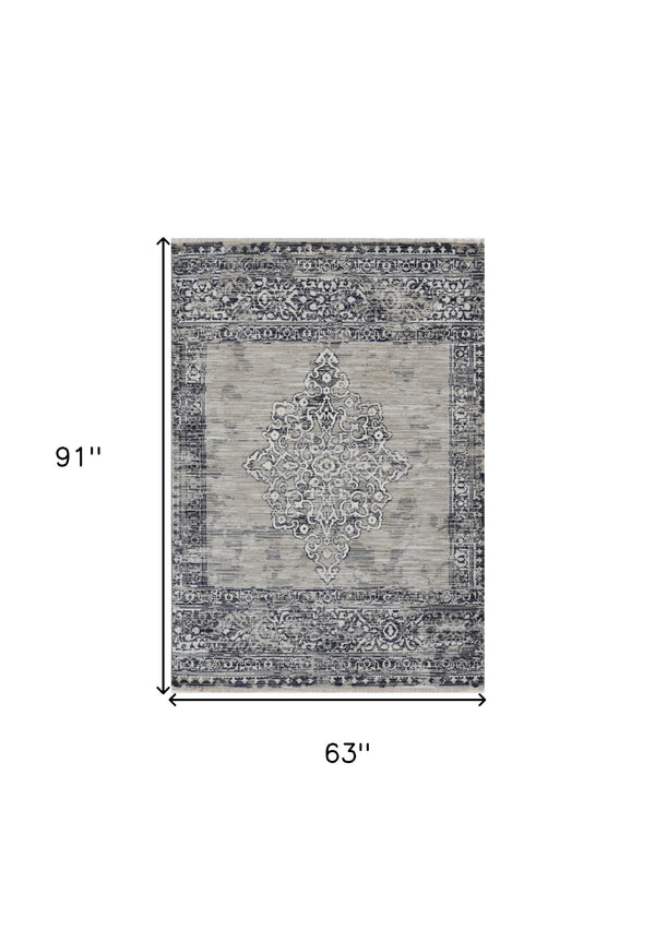 Homeroots 5' X 8' Charcoal And Gray Medallion Area Rug  Polypropylene 375620
