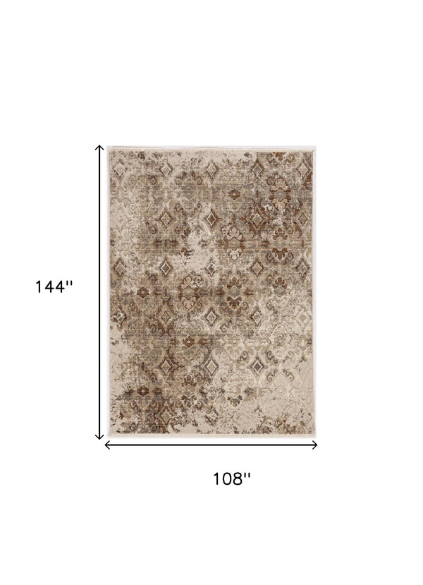 Homeroots 9' X 12' Ivory Sand And Rust Oriental Area Rug  Polypropylene 375647