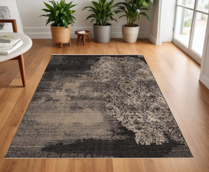 Homeroots 4' X 6' Taupe And Black Abstract Area Rug  Polypropylene 375655