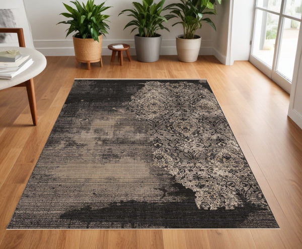 Homeroots 4' X 6' Taupe And Black Abstract Area Rug  Polypropylene 375655