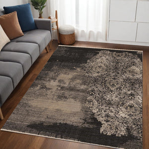 Homeroots 5' X 8' Taupe And Black Abstract Area Rug  Polypropylene 375656
