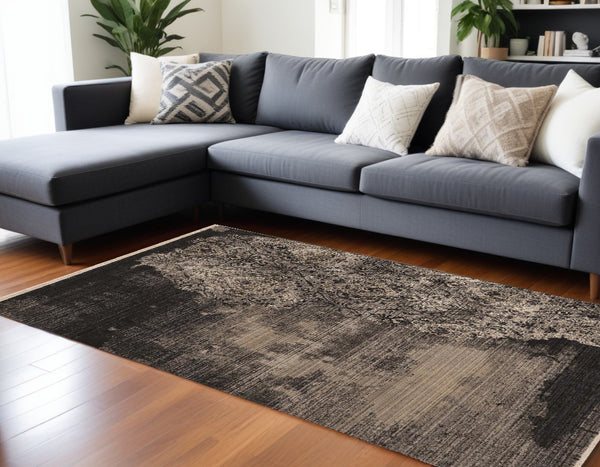 Homeroots 8' X 10' Taupe And Black Abstract Area Rug  Polypropylene 375658
