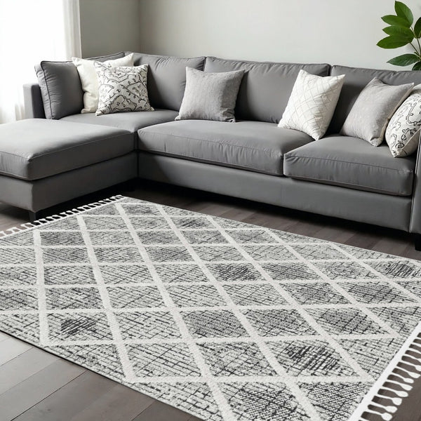 HomeRoots 12' Cream and Charcoal Geometric Area Rug - Modern Sophistication for Stylish Living Spaces 12' X 15' 375664