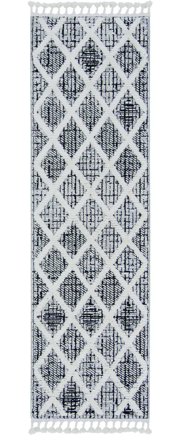 Homeroots 8' Runner Charcoal Geometric Runner Rug  Polyester 375665