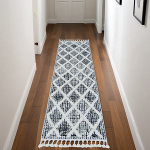 Homeroots 8' Runner Charcoal Geometric Runner Rug  Polyester 375665