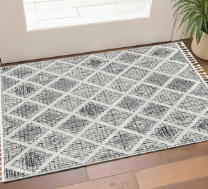 HomeRoots 12' Cream and Charcoal Geometric Area Rug - Modern Sophistication for Stylish Living Spaces 3' X 5' 375666