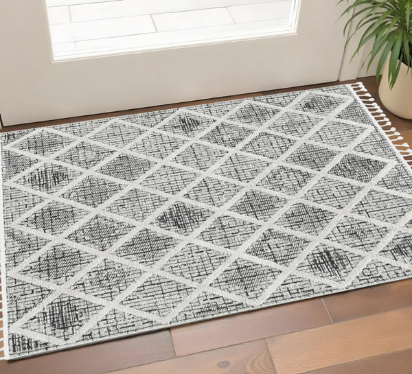 HomeRoots 12' Cream and Charcoal Geometric Area Rug - Modern Sophistication for Stylish Living Spaces 3' X 5' 375666