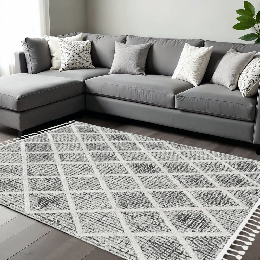 HomeRoots 9' Contemporary Cream and Charcoal Geometric Area Rug for Modern Living Spaces, Durable Comfort 9' X 13' 375669